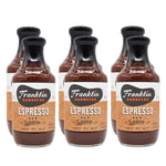 Six bottles of Franklin Barbecue Espresso BBQ Sauce arranged in two rows on a white background.