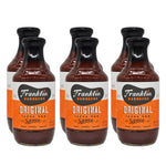 Six bottles of Franklin Barbecue Original Texas BBQ Sauce arranged in two rows of three on a plain white background.