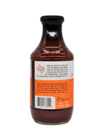 Back label of Franklin Barbecue Original sauce showing tasting notes and background story of the restaurant.