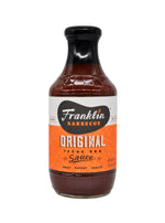 Bottle of Franklin Barbecue Original Texas BBQ Sauce on a white background