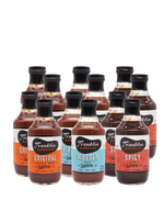 Collection of Franklin Barbecue sauce bottles on a white background