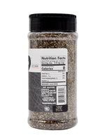 Jar of 8 oz Franklin Barbecue Black Pepper, 18 Mesh nutrition facts label on a white background.