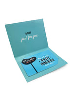 Open card with text "A gift just for you". Open card is displaying gift card that is same as front of card holder