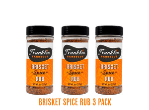 Three bottles of Franklin Barbecue Brisket Spice Rub on a white background