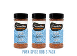 Three bottles of Franklin Barbecue Pork Spice Rub on a white background