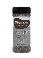 A 6 oz bottle of Franklin Salt & Pepper Spice Rub with a label showing the brand and product name.