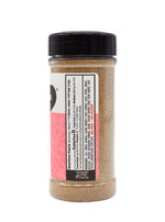 Spice jar with a black lid and label on a white background