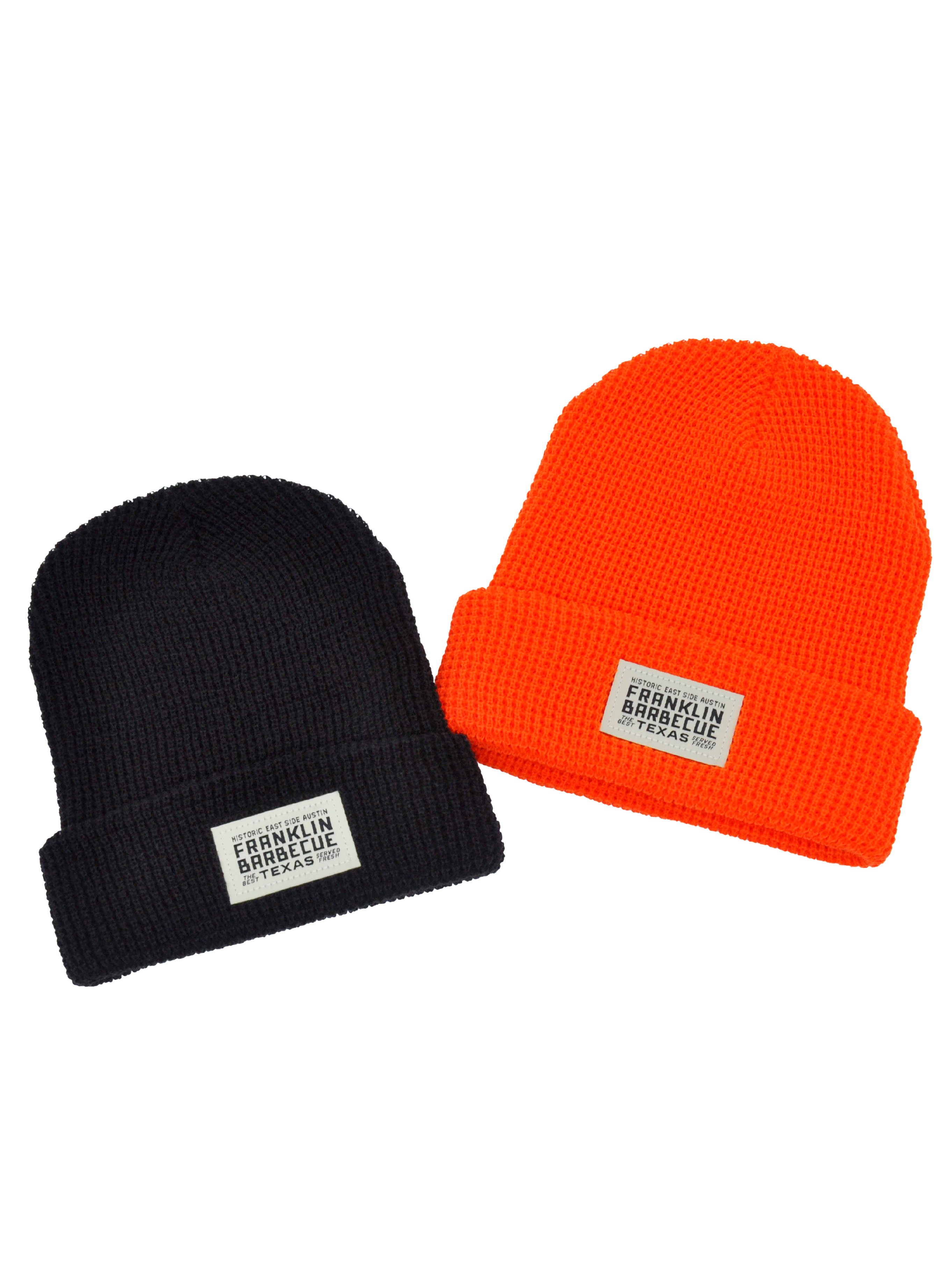 black and orange beanie with Franklin Barbecue Patch. 