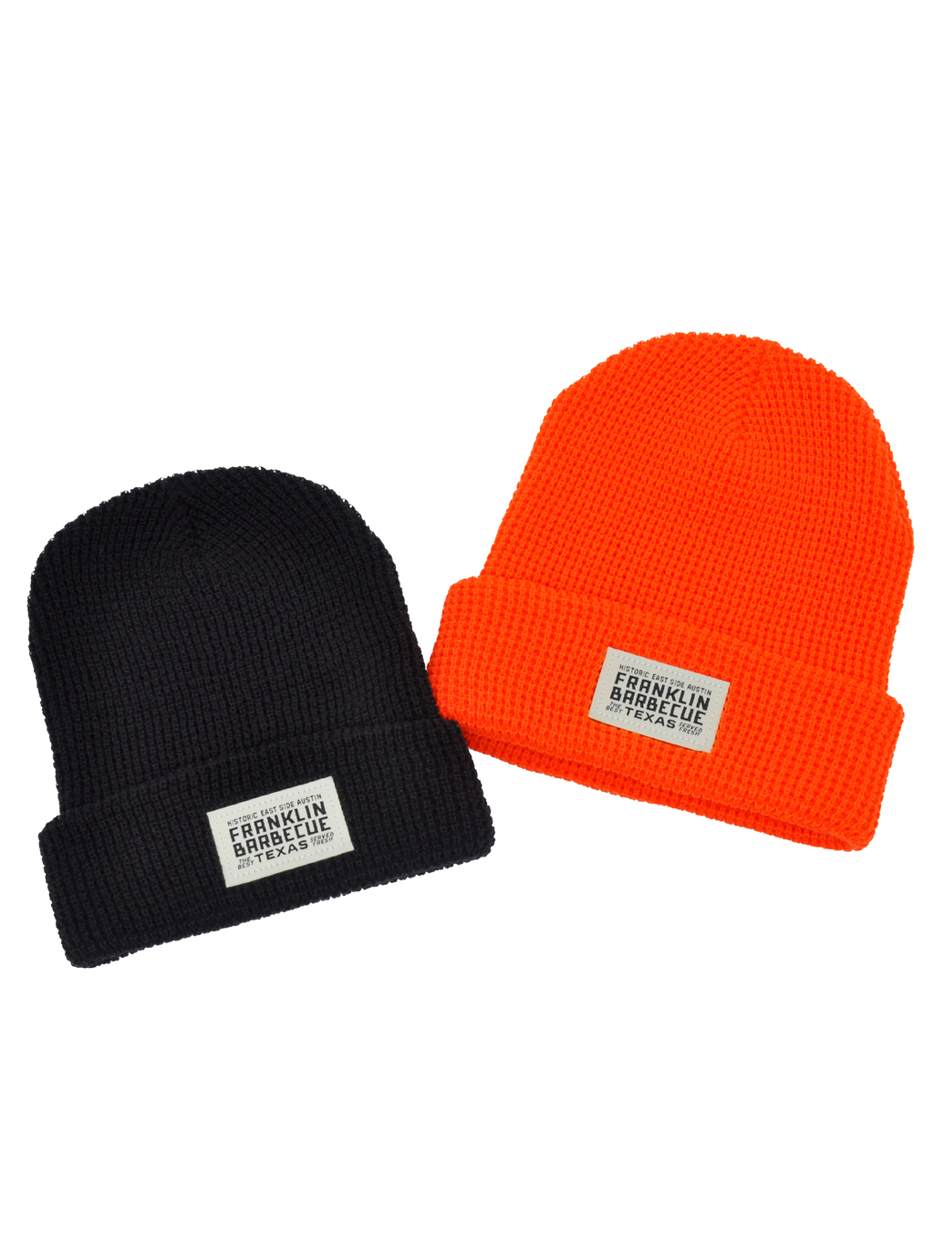 black and orange beanie with Franklin Barbecue Patch. 