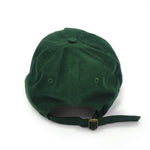 Picture of back of green Franklin Barbecue Pits hat with metal slide closure.