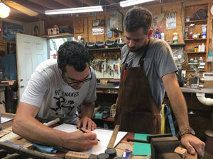 Aaron Franklin working with Weige on design of knife