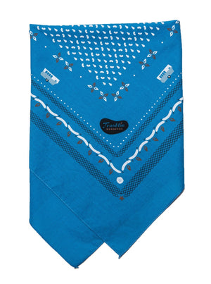 Blue Franklin Barbecue Bandana. Dimensions are 21.5" x 21.5" Made from 100% Cotton
