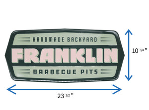 Franklin Pits rectangular aluminum tacker sign with dimensions shown as 23.5" x 10.75".